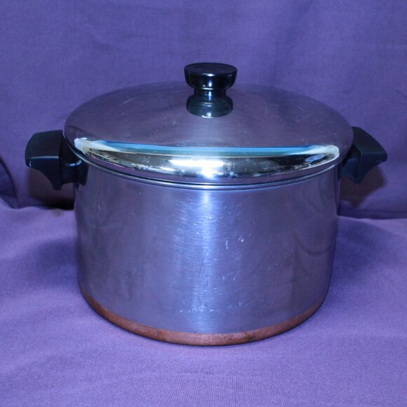 Revere Ware 1801 6 QT Copper Bottom Stock Pot W Lid - Clinton, ILL - 9" x 5.5" - Picture 1 of 15